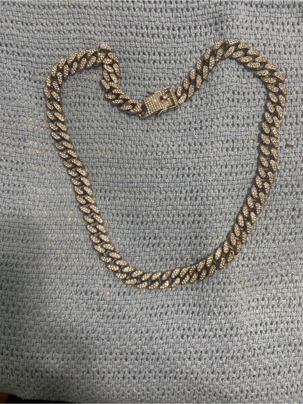 Rhinestone Cuban Link Necklace - Silver Tone